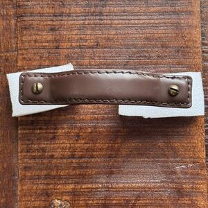 NWT Anthropologie Saddle Stitch Handle Brown Leather Iron Brass Hardware